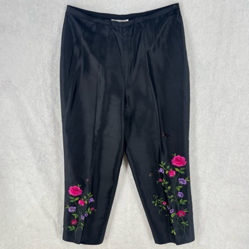 Yves Cossette Depeche Mode Silk Floral Embroidered Beaded High Rise Crop‎ Pant